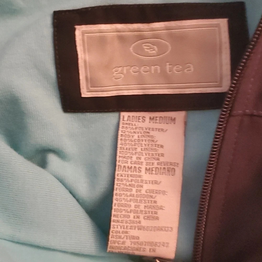 Green Tea Women's Athletic Windbreaker Full Zipper. Dark Grey and Teal - Picture 10 of 11